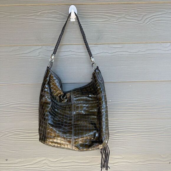 Brighton Handbags - BRIGHTON CHER Muse  Quilted Khaki Green PATENT LEATHER Croco ORGANIZER HandBag